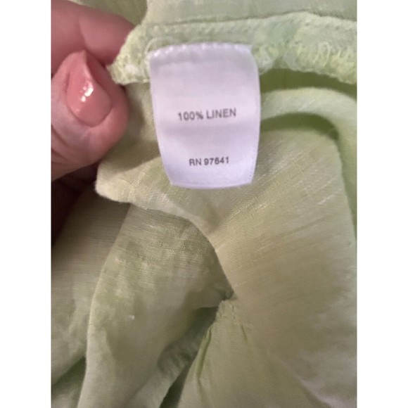J Jill Love Linen Top Womens Size M Tunic Tank Light Green Button Up Collared - Picture 6 of 6